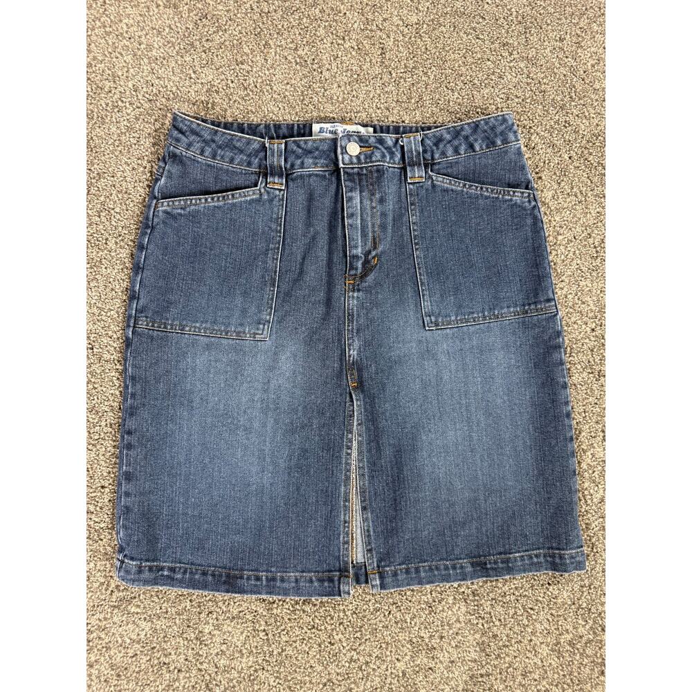 Vintage 2002 Old Navy Blue Jeans Denim Midi Skirt Y2K Cargo Utility Size 10